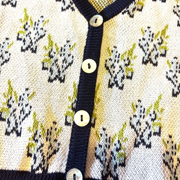 Off white and blue flowers jacquard short sleeves cardigan made in Italy NWT - Picture 4 of 8
